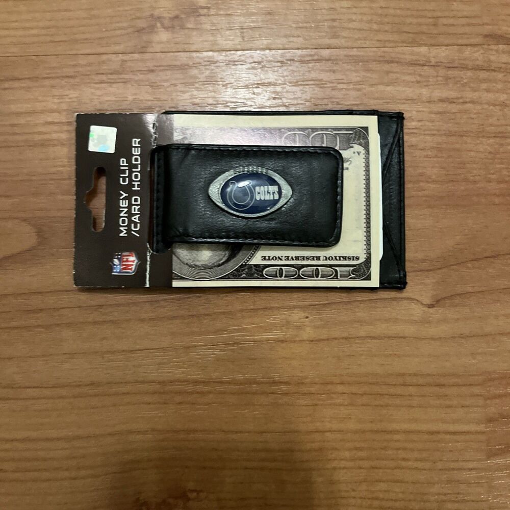 Indianapolis Colts Fine Leather Money Clip Card & Cash Holder NFL Football Black